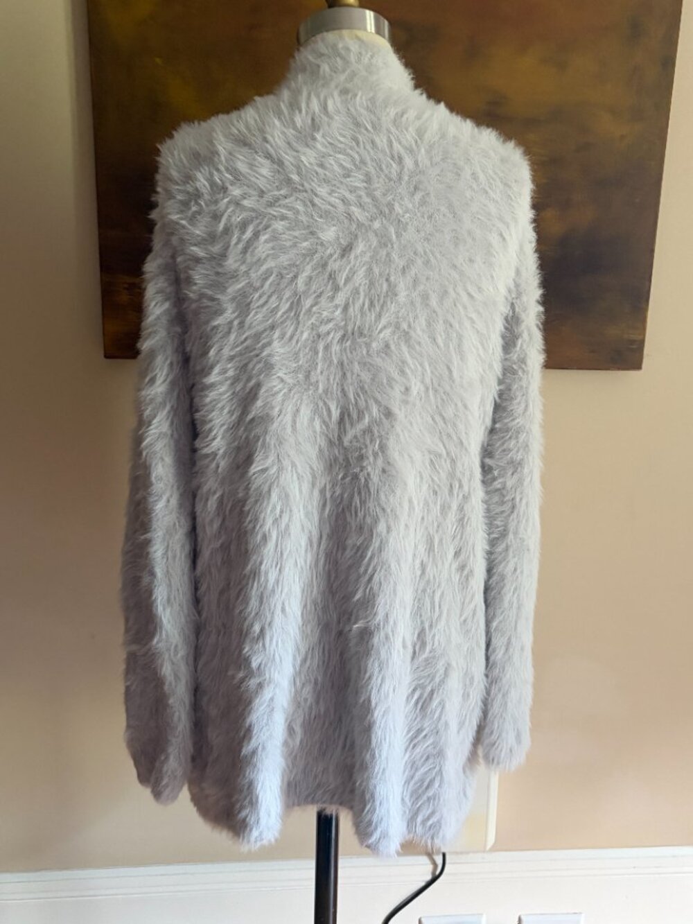 Free People Faux Fur Fuzzy Cardigan Sweater Silver Cloud Size XS - Picture 3 of 7